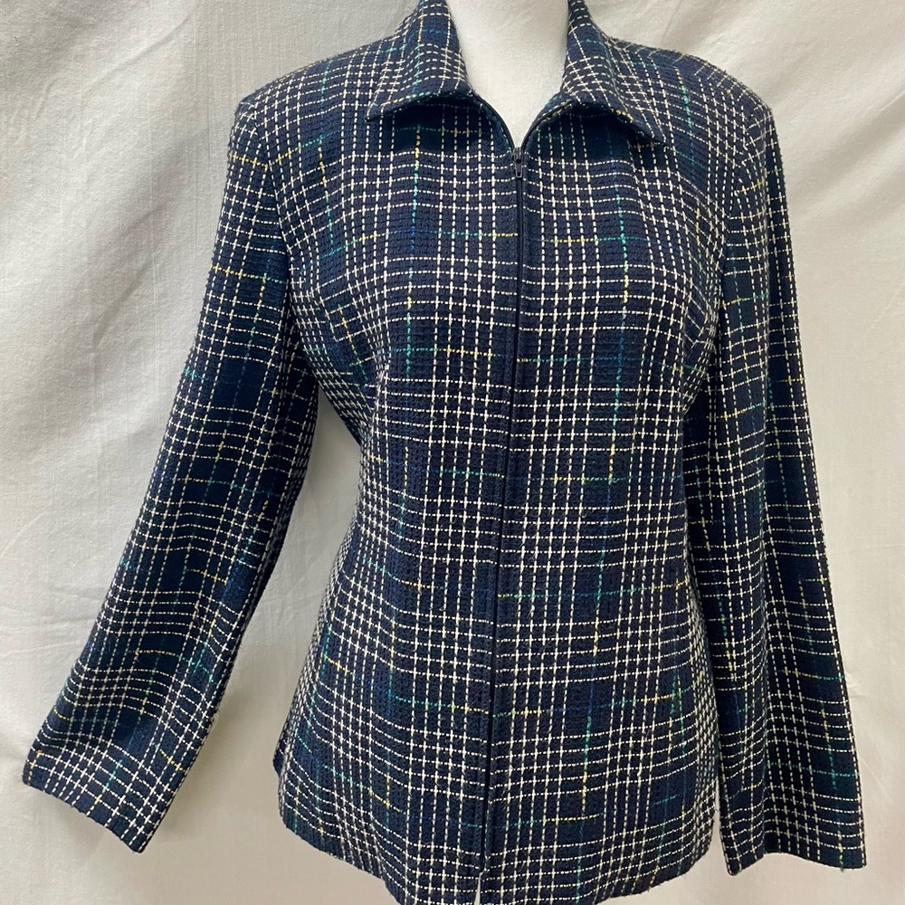 Sag Harbor Navy and Green Tweed Plaid Blazer